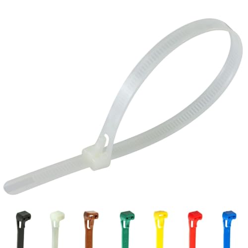 Gocableties Kabelbinder Wiederverschließbar weiß/transparent, 200 mm x 7,6 mm, 100 Stück, Premiumqualität Wiederlösbar, Wiederverwendbar Set von GOCABLETIES