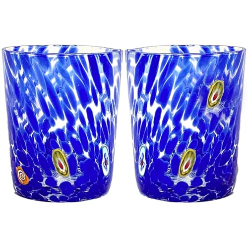 Gocce di Murano 2 Wassergläser, hergestellt nach der Tradition der Murano-Handwerker, mundgeblasenes und handgearbeitetes Glas, 300 ml – Wassergläser Glas Regenbogen Regen von Gocce di Murano