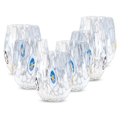Gocce di Murano Set 6 Gläser Regenbogen Regen aus Muranoglas mundgeblasen 300 ml handgearbeitet bunt Packung 6 elegante und wertvolle Wassergläser (Weiß, 6) von Gocce di Murano