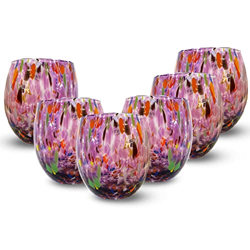 Gocce di Murano Set 6 Weingläser Regenbogen aus mundgeblasenem Muranoglas 200 ml Handarbeit bunt Packung 6 elegante und wertvolle Weingläser (Violett, 6) von Gocce di Murano