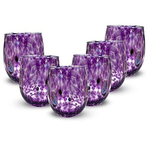 Gocce di Murano Set mit 6 Gläsern, Regenbogen, aus mundgeblasenem Muranoglas, 300 ml, Handarbeit, bunt, Packung mit 6 eleganten und wertvollen Wassergläsern (Amethyst, 6) von Gocce di Murano