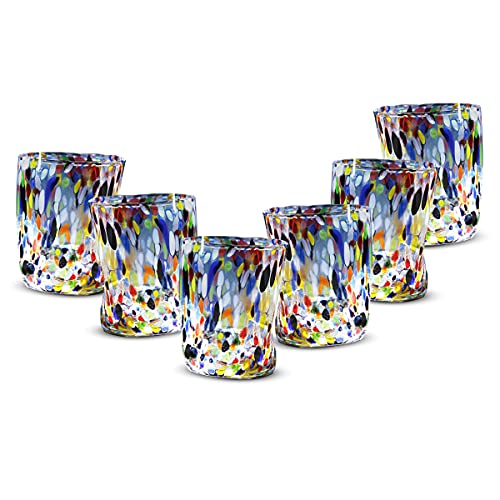 Gocce di Murano Set mit 6 Goto-Gläsern aus mundgeblasenem Muranoglas 300 ml Handarbeit bunt 6 Stück edle und wertvolle Wassergläser (Murrina, 6) von Gocce di Murano