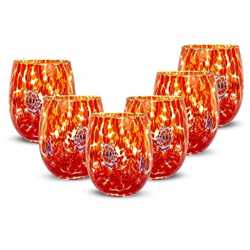 Gocce di Murano Set 6 Gläser Regenbogen Regen aus Muranoglas mundgeblasen 300 ml handgearbeitet bunt Packung 6 elegante und wertvolle Wassergläser (Rot, 6) von Gocce di Murano