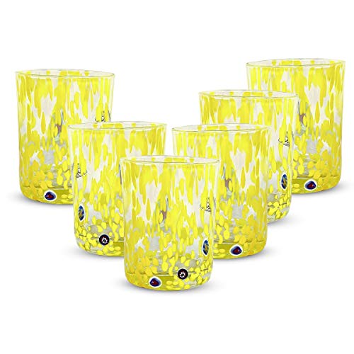 Gocce di Murano Set 6 regen Regenbogen Gläser aus Muranoglas mundgeblasen 300 ml handgearbeitet bunt Packung 6 elegante und wertvolle Wassergläser (Gelb, 6) von Gocce di Murano