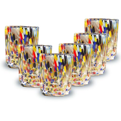 Gocce di Murano Set mit 6 Schnapsgläsern, Regenbogen, aus mundgeblasenem Muranoglas, handgefertigt, bunt, elegant und wertvoll (mehrfarbig, 6) von Gocce di Murano