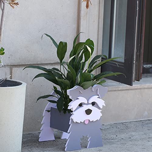 Gochoi Schnauzer-Geschenke für Frauen, Schnauzer-Hunde-Pflanzgefäß, niedlicher Hunde-Blumentopf für Outdoor-Gartendekoration, Schnauzer-Pflanzenbehälter, Büro, Heimdekoration, kleiner Schnauzer, Grau von Gochoi