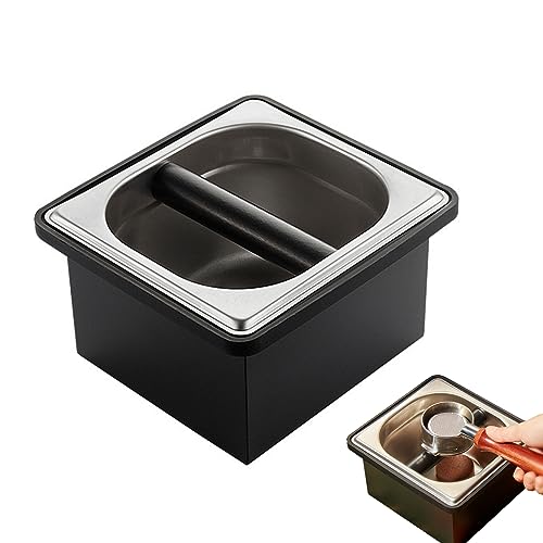 Gocoffun Abklopfbehälter, Abschlagbehälter, Espresso-Klopfbox, Edelstahl-Kaffee-Klopfbox, mit geräuschreduzierendem Gummiring, Silikonstange zum Klopfen von Siebträger-Filtermahlen von Gocoffun