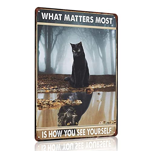 Gocolt Retro-Schild mit schwarzer Katze, "The Most Important Thing Is How You See Yourself", inspirierende Zitate für Freunde, Geschenke, Mannhöhle, Dekoration, Poster, Hängeschilder, 20.3x30.5 cm von Gocolt