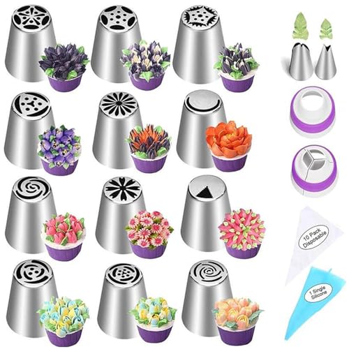 Russian Piping Tips Set, Cake Decorating Kit, Russian Tips for Cake Decorating, Frosting Piping Kit (27 PCS) von GodbTG