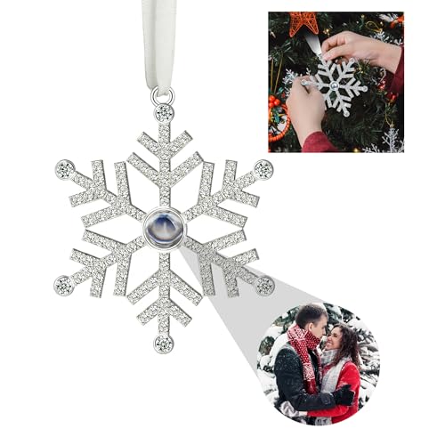 Benutzerdefinierter Fotoschmuck für den Weihnachtsbaum, Personalisierter Schneeflocken-Weihnachtsschmuck, Hängende Schneeflocken-Projektionsanhänger-Ornamente mit Bildern im Inneren von Godchoices