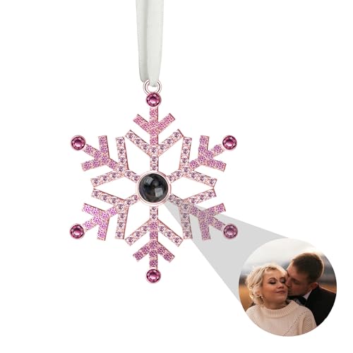 Benutzerdefinierter Fotoschmuck für den Weihnachtsbaum, Personalisierter Schneeflocken-Weihnachtsschmuck, Hängende Schneeflocken-Projektionsanhänger-Ornamente mit Bildern im Inneren von Godchoices