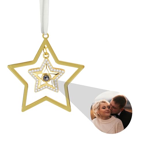Benutzerdefinierter Fotoschmuck für den Weihnachtsbaum, Personalisierter Schneeflocken-Weihnachtsschmuck, Hängende Schneeflocken-Projektionsanhänger-Ornamente mit Bildern im Inneren von Godchoices