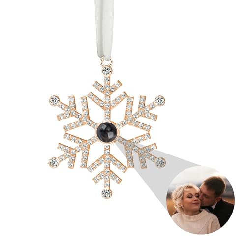 Benutzerdefinierter Fotoschmuck für den Weihnachtsbaum, Personalisierter Schneeflocken-Weihnachtsschmuck, Hängende Schneeflocken-Projektionsanhänger-Ornamente mit Bildern im Inneren von Godchoices