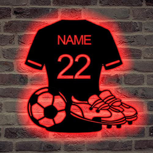 Personalisiertes Fußball-Jersey-Metall-Monogramm-Schild, benutzerdefinierter Name Sport-Metall-Monogramm-Schild mit LED-Leuchten, Wandbehang-Dekoration für fußballbegeisterte Fans von Godchoices