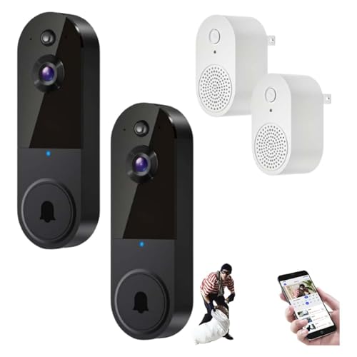 Godemmio Safe Doorbell Safe Doorbell Camera Wireless, Wireless Wi-Fi Video Doorbell 1080p Smart Video Doorbell Camera Chime, Motion Detection, Night Vision, Two-Way Audio (T50 Black 2PC) von Godemmio