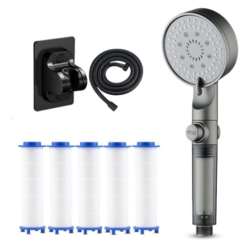 Hochdruck 5 Modi gefilterter Duschkopf, gefilterter Duschkopf mit Handheld, integrierter Power-Wash für hartes Wasser (1 Stück) von Godemmio
