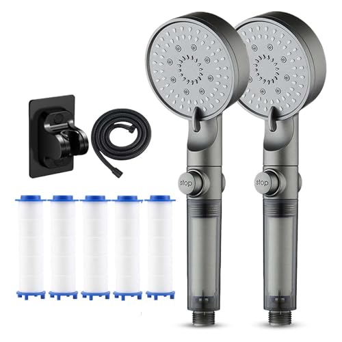 Hochdruck 5 Modi gefilterter Duschkopf, gefilterter Duschkopf mit Handheld, integrierter Power-Wash für hartes Wasser (2 Stück) von Godemmio