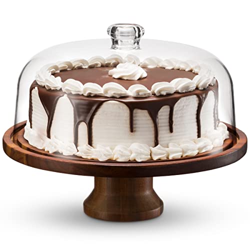 Godinger Cake Stand, Footed Cake Platter Server with Dome, Acaciawood and Shaterproof Acrylic von Godinger