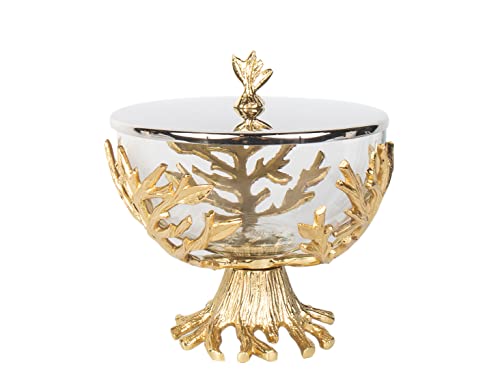 Godinger Decorative Serving Bowl Centerpiece Serveware Golden Branch Glass with Lid - 6.5 Inches von Godinger