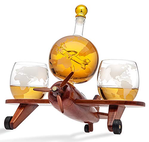 Godinger Whiskey Decanter Airplane Globe Set with 2 World Whisky Glasses - for Liquor Scotch Bourbon Vodka Godinger Whiskey Decanter Airplane Globe Set with 2 World Whisky Glasses - for Liquor Scotch Bourbon Vodka von Godinger