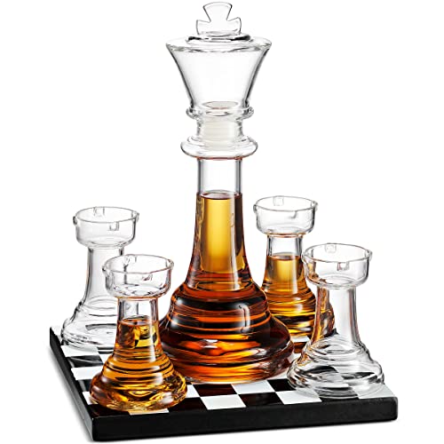 Godinger Whiskey Dekanter und Whiskey Gläser Schnapsgläser Set, Schach Dekanter Set, King Liquor Dekanter, Whiskey Geschenksets von Godinger