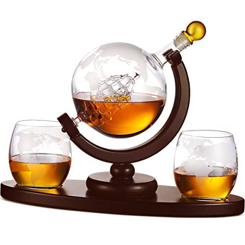 Whiskey-Dekanter-Set mit 2 geätzten Whisky-Gläsern – für Likör, Scotch, Bourbon, Wodka – 850 ml von Godinger