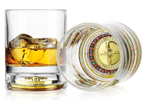 Whiskeyglas mit Mini-Roulette-Radfuß – einzigartiges Dreh- und Trinkglas – Neuheit Trinkspielglas mit integriertem Roulette-Spiel und Ball, weißer Elefant, Geschenke für Männer und Väter, 284 ml, 1 von Godinger