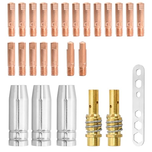 26 Stück Verschleißteile Set, Schweißzubehör passend MIG15AK, 3 Gasdüse Konisch Steckbar, 1 Schraubenschlüssel, 2 Düsenstock mit Haltefeder, 20 Powerdüsen 0,8 mm 1,0 mm 1,2 mm 26 Stück Verschleißteile Set, Schweißzubehör passend MIG15AK, 3 Gasdüse Konisch Steckbar, 1 Schraubenschlüssel, 2 Düsenstock mit Haltefeder, 20 Powerdüsen 0,8 mm 1,0 mm 1,2 mm von Godneei