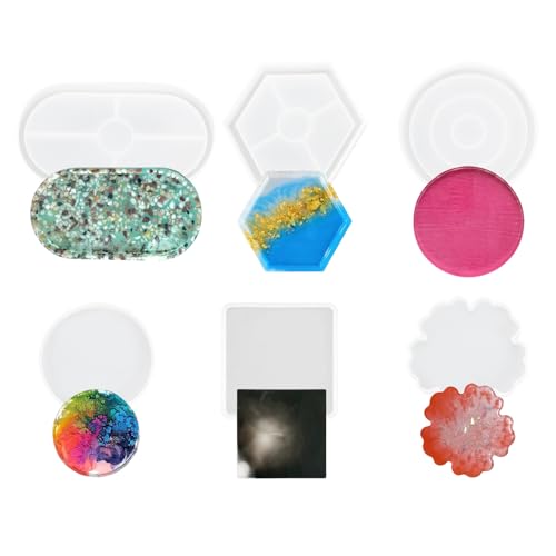 6 Form silikonform set, Silikonform Epoxidharz Für Anfänger, All-In-One-Silikonform Untersetzer-Set Für Untersetzer, Tabletts, Schüsselmatten Und Diy-Harzprojekte von Godneei