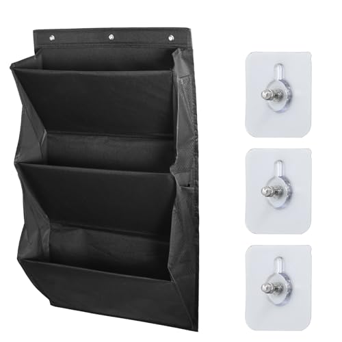 Godneei schuhregal hängend mit 3 großen Fächern und 4 Netztaschen, schuhregal wandmontage über der Tür für Wohnmobile, platzsparend (schwarz) von Godneei