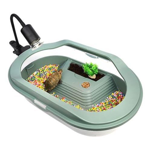 Godpqiui Aquatisches Schildkröten Aquarium - Terrarium für Reptilien,Sichtdeckel mit Landteil und Bodensieb für Einsiedlerkrebse Geckos Krebse und Landkrabben von Godpqiui