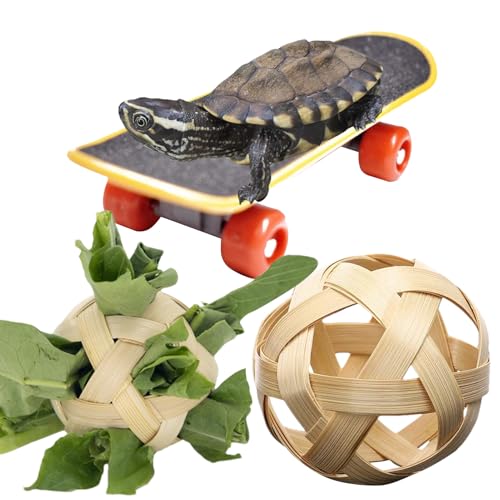 Godpqiui Schildkröten-Futterball,Schildkröten-Heu-Futterball - Futtersuchspielzeug mit Trainings-Skateboard | 2 Leckerlibälle, Schildkrötenspielzeug zum Füttern und Spielen von Haustieren von Godpqiui