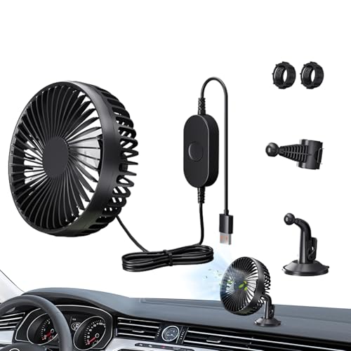 Godpqiui USB-Lüfter Für Auto,Auto Ventilator Für Rücksitz LKW Zubehör - 3-stufiger leistungsstarker Luftzirkulator USB-aufladbar mit Saugnapfhalterung für Reise Kopfstütze von Godpqiui