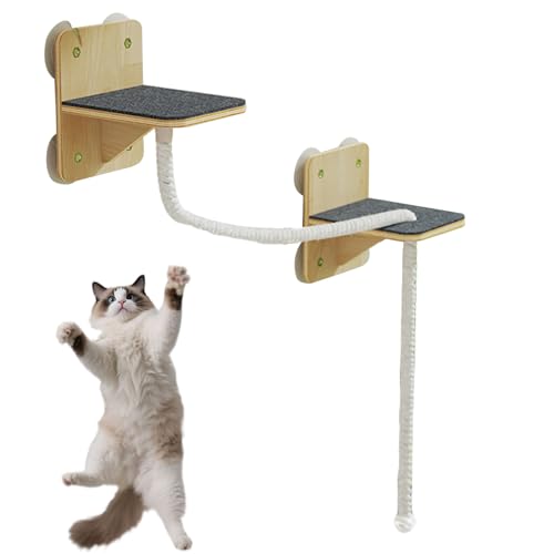 Godpqiui Wandmontiertes Katzenkletterregal,Platzsparendes Wandregal für Katzen mit Halterung | Natürliche Kratz- und Ruheflächen mit Treppen für Spiel und Entspannung im Haushalt an Fenstern Türen und von Godpqiui