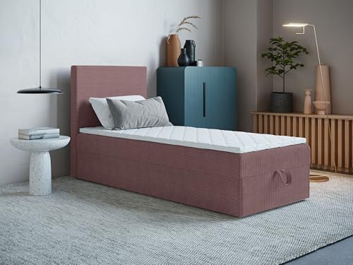 Boxspringbett Ares Mini ohne Kopfteil mit 2 Bettkästen – 9-Zonen Taschenfederkernmatratze, hohe Liegehöhe, Einzelbett, Verschiedene Größen & Farben (70x190) von Godre