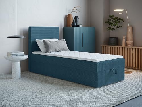 Boxspringbett Ares Mini ohne Kopfteil mit 2 Bettkästen – 9-Zonen Taschenfederkernmatratze, hohe Liegehöhe, Einzelbett, Verschiedene Größen & Farben (80x190) von Godre