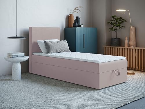 Boxspringbett Ares Mini ohne Kopfteil mit 2 Bettkästen – 9-Zonen Taschenfederkernmatratze, hohe Liegehöhe, Einzelbett, Verschiedene Größen & Farben (90x180) von Godre
