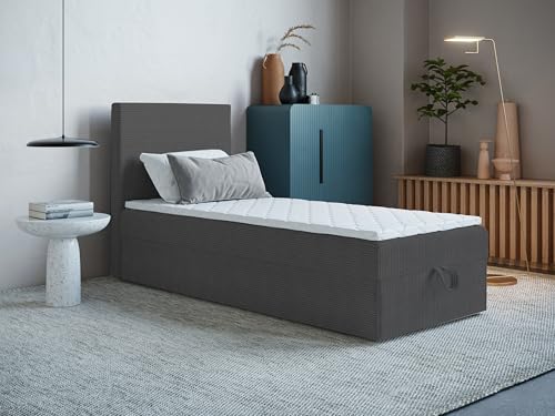 Boxspringbett Ares Mini ohne Kopfteil mit 2 Bettkästen – 9-Zonen Taschenfederkernmatratze, hohe Liegehöhe, Einzelbett, Verschiedene Größen & Farben (90x190) von Godre
