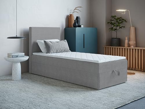 Boxspringbett Ares Mini ohne Kopfteil mit 2 Bettkästen – 9-Zonen Taschenfederkernmatratze, hohe Liegehöhe, Einzelbett, Verschiedene Größen & Farben (90x200) von Godre