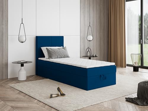 Boxspringbett Faro Mini mit Kopfteil und einem Bettkasten – Kompaktes Einzelbett mit Bonell- oder Taschenfederkern, komfortable Liegehöhe, Verschiedene Größen & Farben (100x170) von Godre