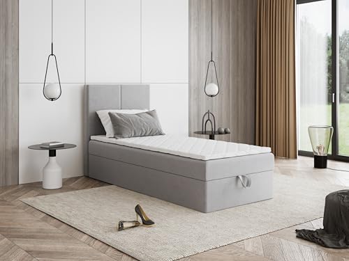 Boxspringbett Faro Mini mit Kopfteil und einem Bettkasten – Kompaktes Einzelbett mit Bonell- oder Taschenfederkern, komfortable Liegehöhe, Verschiedene Größen & Farben (100x180) von Godre