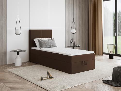 Boxspringbett Faro Mini mit Kopfteil und einem Bettkasten – Kompaktes Einzelbett mit Bonell- oder Taschenfederkern, komfortable Liegehöhe, Verschiedene Größen & Farben (100x200) von Godre