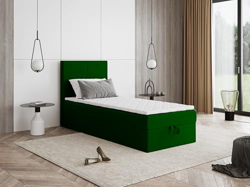Boxspringbett Faro Mini mit Kopfteil und einem Bettkasten – Kompaktes Einzelbett mit Bonell- oder Taschenfederkern, komfortable Liegehöhe, Verschiedene Größen & Farben (70x180) von Godre