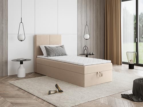 Boxspringbett Faro Mini mit Kopfteil und einem Bettkasten – Kompaktes Einzelbett mit Bonell- oder Taschenfederkern, komfortable Liegehöhe, Verschiedene Größen & Farben (80x170) von Godre