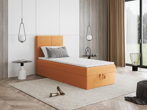 Boxspringbett Faro Mini mit Kopfteil und einem Bettkasten – Kompaktes Einzelbett mit Bonell- oder Taschenfederkern, komfortable Liegehöhe, Verschiedene Größen & Farben (90x170) von Godre