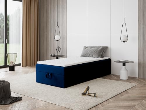 Boxspringbett Mira Mini ohne Kopfteil mit Bettkasten – Einzelbett mit Taschenfederkern oder Bonellfederkern, Komfortbett, hohe Liegehöhe, Verschiedene Größen & Farben (100x200) von Godre