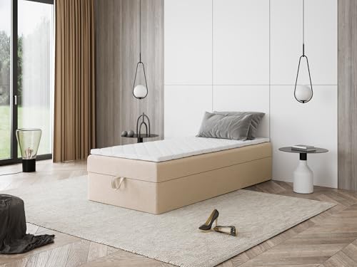 Boxspringbett Mira Mini ohne Kopfteil mit Bettkasten – Einzelbett mit Taschenfederkern oder Bonellfederkern, Komfortbett, hohe Liegehöhe, Verschiedene Größen & Farben (60x190) von Godre