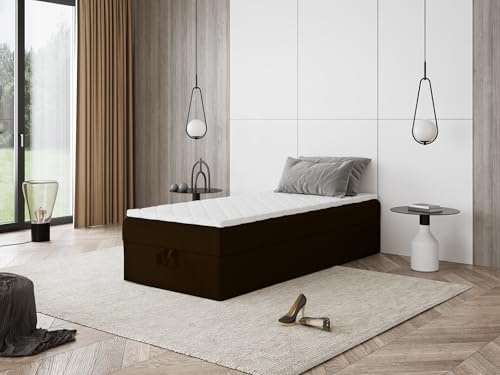 Boxspringbett Mira Mini ohne Kopfteil mit Bettkasten – Einzelbett mit Taschenfederkern oder Bonellfederkern, Komfortbett, hohe Liegehöhe, Verschiedene Größen & Farben (70x190) von Godre