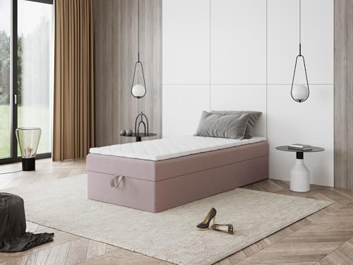 Boxspringbett Mira Mini ohne Kopfteil mit Bettkasten – Einzelbett mit Taschenfederkern oder Bonellfederkern, Komfortbett, hohe Liegehöhe, Verschiedene Größen & Farben (90x180) von Godre