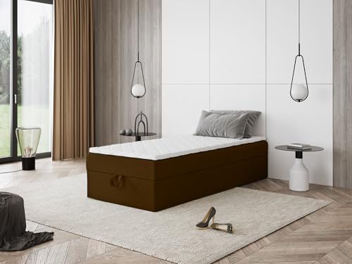 Boxspringbett Mira Mini ohne Kopfteil mit Bettkasten – Einzelbett mit Taschenfederkern oder Bonellfederkern, Komfortbett, hohe Liegehöhe, Verschiedene Größen & Farben (90x200) von Godre